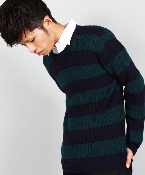 UNION STATION（ユニオンステーション）の「ボーダーニット（ニット/セーター・メンズ・グリーン/ネイビー/ワイン・L/M/LL）」の8枚目の写真