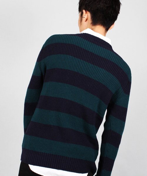 UNION STATION（ユニオンステーション）の「ボーダーニット（ニット/セーター・メンズ・グリーン/ネイビー/ワイン・L/M/LL）」の10枚目の写真