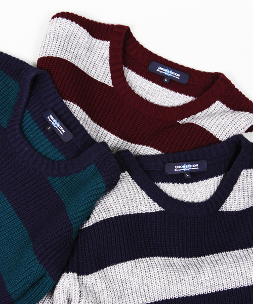 UNION STATION（ユニオンステーション）の「ボーダーニット（ニット/セーター・メンズ・グリーン/ネイビー/ワイン・L/M/LL）」の7枚目の写真