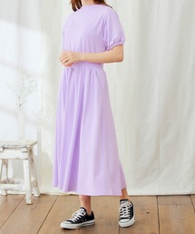 【PURIL】パフスリーブ スウェット フレア半袖ワンピース