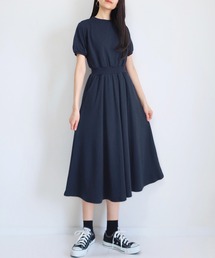 【PURIL】パフスリーブ スウェット フレア半袖ワンピース