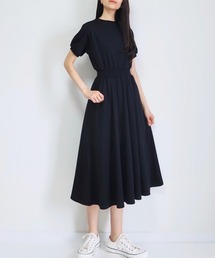 【PURIL】パフスリーブ スウェット フレア半袖ワンピース
