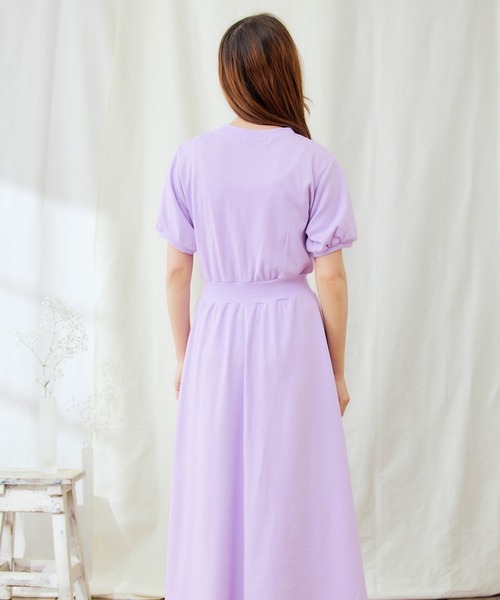 PURIL（ピュリル）の「【PURIL】パフスリーブ スウェット フレア半袖ワンピース（ワンピース・レディース・ベージュ/ネイビー/ブラック/パープル・L/S/XS/M）」の9枚目の写真