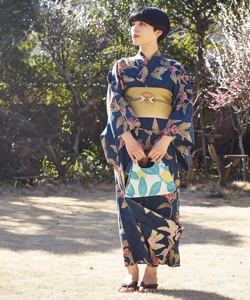 カヤ(カヤ)の「【カヤ】手捺染 対丈浴衣 枇杷(浴衣・レディース・ブルー・FREE)」の4枚目の写真