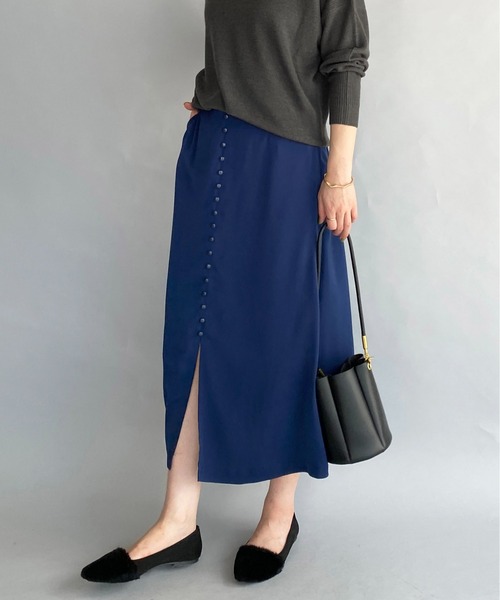 PICCIN(ピッチン)の「フロントボタンロングスカート(スカート・レディース・ダークブルー/グレイッシュベージュ/レンガ・M)」の3枚目の写真