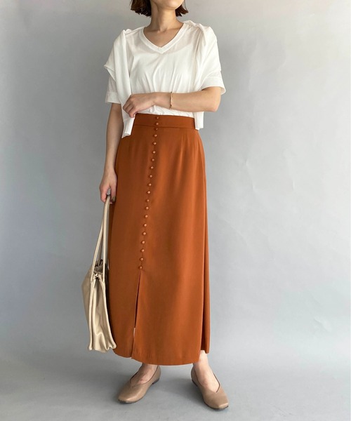 PICCIN(ピッチン)の「フロントボタンロングスカート(スカート・レディース・ダークブルー/グレイッシュベージュ/レンガ・M)」の8枚目の写真