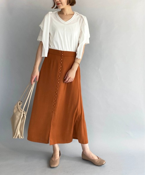 PICCIN(ピッチン)の「フロントボタンロングスカート(スカート・レディース・ダークブルー/グレイッシュベージュ/レンガ・M)」の9枚目の写真