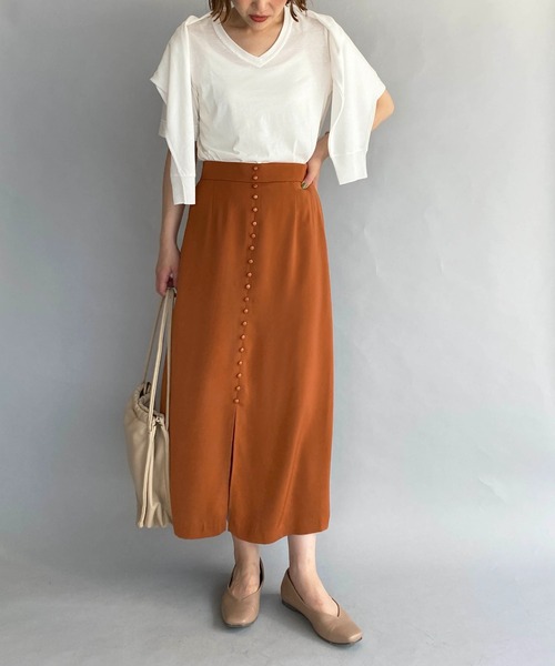 PICCIN(ピッチン)の「フロントボタンロングスカート(スカート・レディース・ダークブルー/グレイッシュベージュ/レンガ・M)」の12枚目の写真