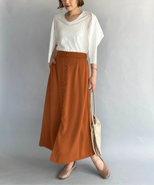 PICCIN(ピッチン)の「フロントボタンロングスカート(スカート・レディース・ダークブルー/グレイッシュベージュ/レンガ・M)」の13枚目の写真