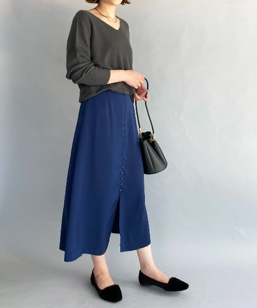 PICCIN(ピッチン)の「フロントボタンロングスカート(スカート・レディース・ダークブルー/グレイッシュベージュ/レンガ・M)」の19枚目の写真