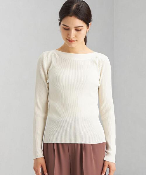 green label relaxing（グリーンレーベルリラクシング）の「14G リブ ボートネック プルオーバー ニット -ウォッシャブル-（ニット/セーター・レディース・パープル/オフホワイト/シャーベット/ネイビー・FREE）」の5枚目の写真