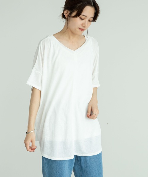 Green　Parks（グリーンパークス）の「SET2点 前後2wayシアーTEE＊（Tシャツ/カットソー・レディース・オレンジ/オフホワイト/ブラック・FREE）」の2枚目の写真