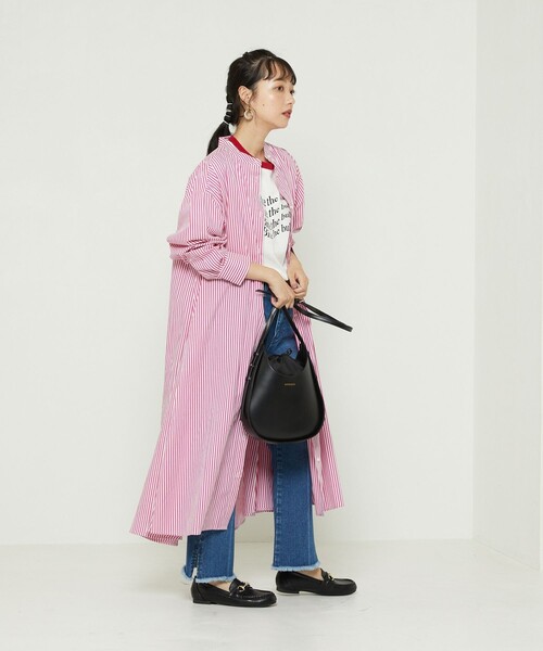 FREAK'S STORE（フリークスストア）の「マオカラーフレアシャツワンピース　ストライプ（ワンピース・レディース・サックスブルー/ピンク/グリーン・ﾌﾘ-）」の5枚目の写真