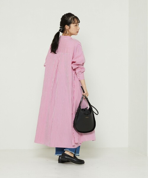 FREAK'S STORE（フリークスストア）の「マオカラーフレアシャツワンピース　ストライプ（ワンピース・レディース・サックスブルー/ピンク/グリーン・ﾌﾘ-）」の9枚目の写真