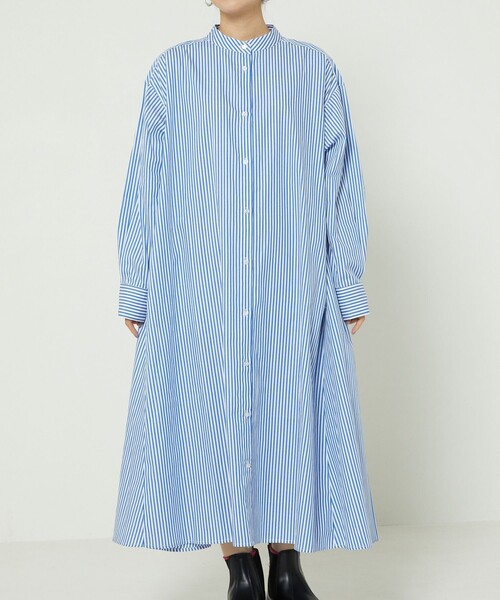 FREAK'S STORE（フリークスストア）の「マオカラーフレアシャツワンピース　ストライプ（ワンピース・レディース・サックスブルー/ピンク/グリーン・ﾌﾘ-）」の14枚目の写真