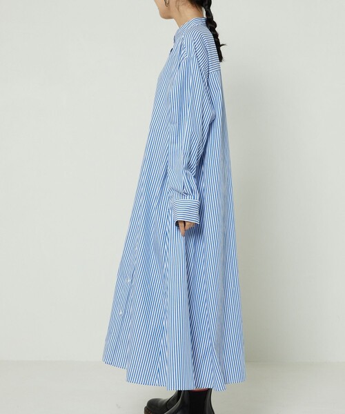 FREAK'S STORE（フリークスストア）の「マオカラーフレアシャツワンピース　ストライプ（ワンピース・レディース・サックスブルー/ピンク/グリーン・ﾌﾘ-）」の12枚目の写真