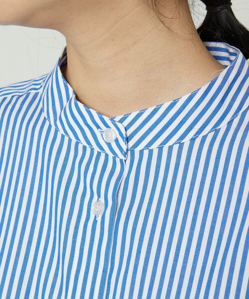 FREAK'S STORE（フリークスストア）の「マオカラーフレアシャツワンピース　ストライプ（ワンピース・レディース・サックスブルー/ピンク/グリーン・ﾌﾘ-）」の20枚目の写真