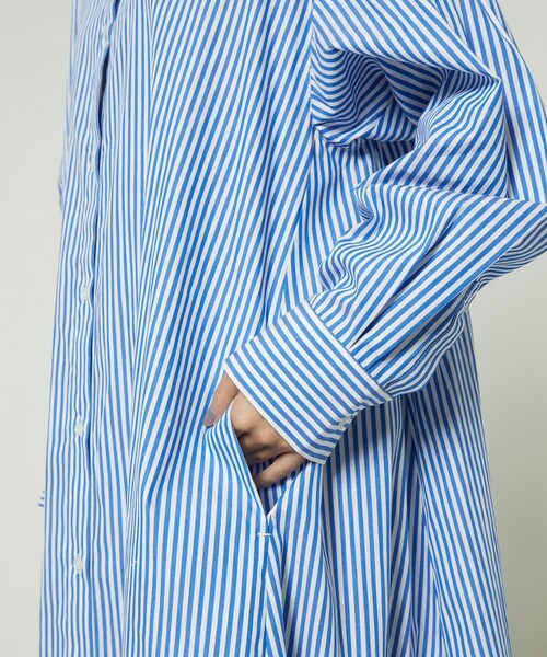 FREAK'S STORE（フリークスストア）の「マオカラーフレアシャツワンピース　ストライプ（ワンピース・レディース・サックスブルー/ピンク/グリーン・ﾌﾘ-）」の15枚目の写真