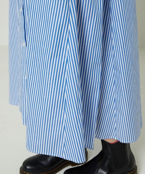 FREAK'S STORE（フリークスストア）の「マオカラーフレアシャツワンピース　ストライプ（ワンピース・レディース・サックスブルー/ピンク/グリーン・ﾌﾘ-）」の22枚目の写真