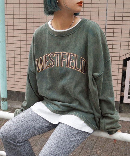 179/WG（イチナナキュウダブルジー）の「スノーウォッシュワッペンスウェット（Tシャツ/カットソー・レディース・ブラック/グリーン・FREE）」の2枚目の写真