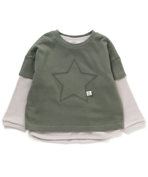 apres les cours（アプレレクール）の「スターパッチ２PTシャツ（Tシャツ/カットソー・キッズ・グリーン/オレンジ/サックスブルー・90/100/110/130/140/80/120）」の2枚目の写真