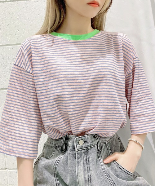 Figments（フィグメンツ）の「カラーボーダーＴシャツ（Tシャツ/カットソー・レディース・イエロー/ピンク・FREE）」の2枚目の写真