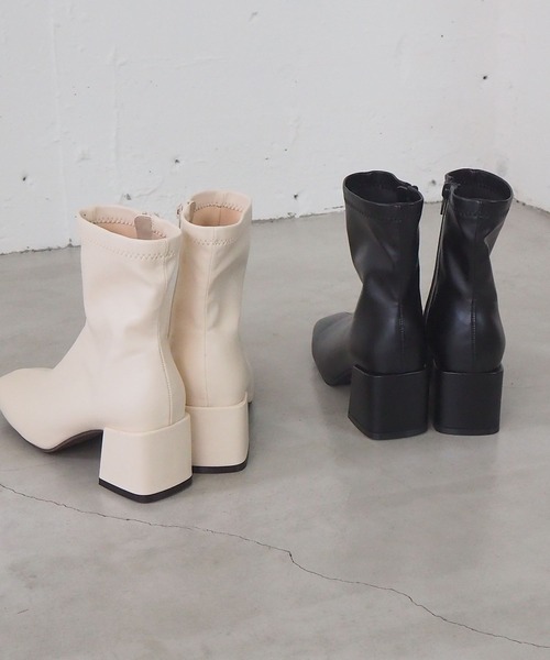 tiptop（ティップトップ）の「ストレッチスクエアブーツ（ブーツ・レディース・アイボリー/ブラック・M/L）」の10枚目の写真