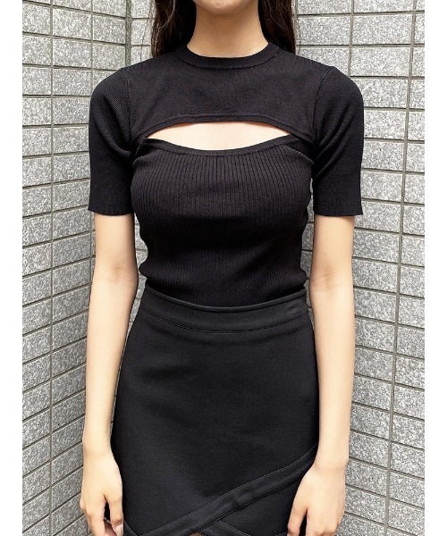 ENVYM（アンビー）の「ハーフスリーブＯｐｅｎＦｒｏｎｔＫｎｉｔＰＯ（ニット/セーター・レディース・ブラック/ホワイト・FREE）」の12枚目の写真