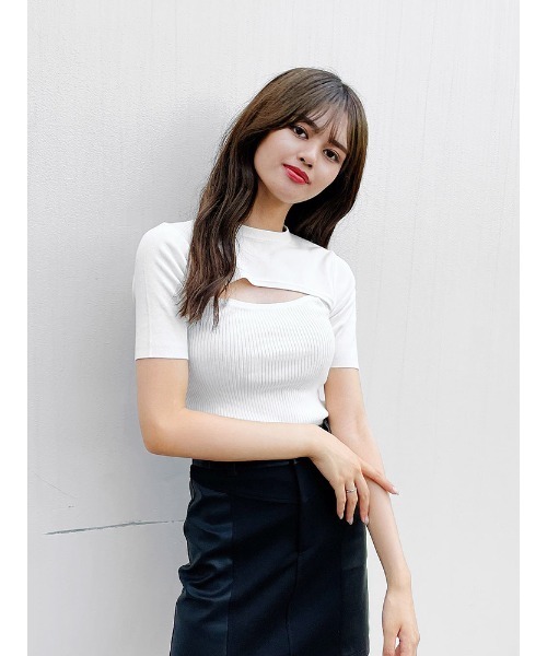 ENVYM（アンビー）の「ハーフスリーブＯｐｅｎＦｒｏｎｔＫｎｉｔＰＯ（ニット/セーター・レディース・ブラック/ホワイト・FREE）」の9枚目の写真