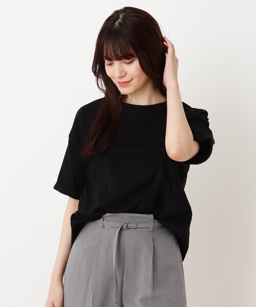 DRESKIP（ドレスキップ）の「◆裾ラウンドTシャツ（Tシャツ/カットソー・レディース・ブラック/ナチュラル/ライトブルー/ダークブラウン・02/04/03）」の2枚目の写真