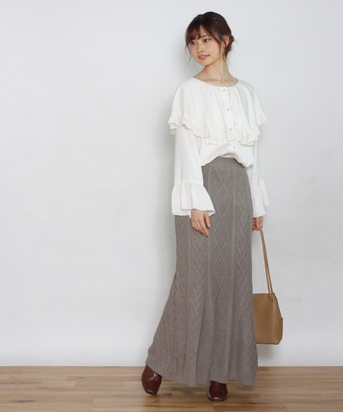 Crisp（クリスプ）の「ケーブルマーメイドスカート（スカート・レディース・ベージュ/グレー・FREE）」の20枚目の写真