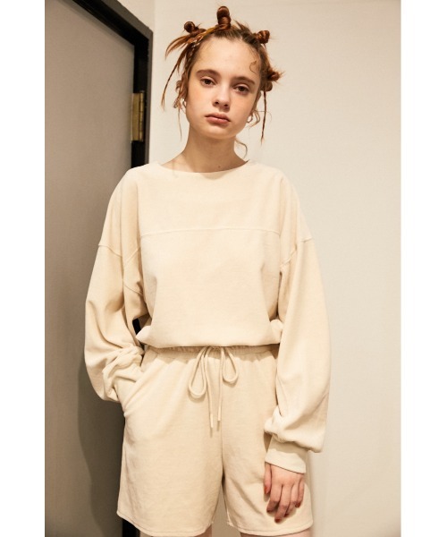 SLY（スライ）の「【Sly Skin】VELOURS CROP TOPS/クロップトップス（ルームウェア/パジャマ・レディース・アイボリー/ミント・FREE）」の2枚目の写真