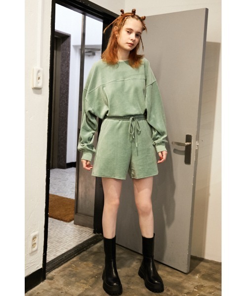 SLY（スライ）の「【Sly Skin】VELOURS CROP TOPS/クロップトップス（ルームウェア/パジャマ・レディース・アイボリー/ミント・FREE）」の6枚目の写真