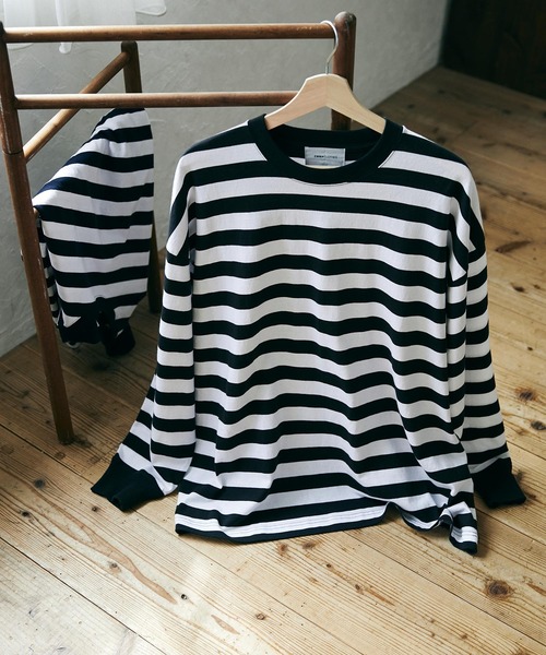 EMMA CLOTHES（エマクローズ）の「オーバーサイズ ボーダーL/Sカットソー EMMA CLOTHES（Tシャツ/カットソー・メンズ・ブラック/ネイビー・M/L）」の18枚目の写真