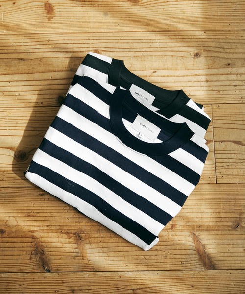 EMMA CLOTHES（エマクローズ）の「オーバーサイズ ボーダーL/Sカットソー EMMA CLOTHES（Tシャツ/カットソー・メンズ・ブラック/ネイビー・M/L）」の9枚目の写真