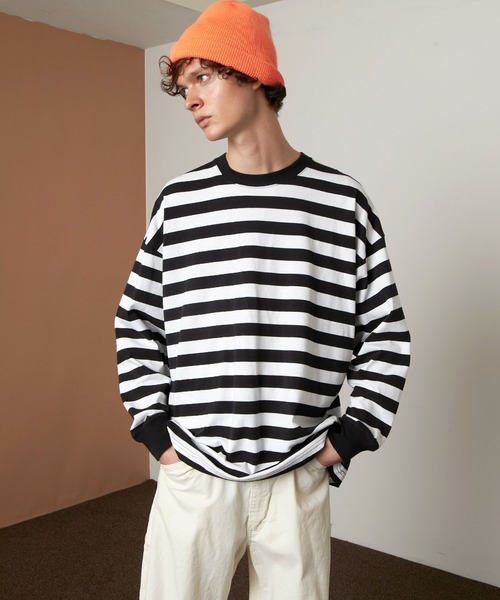 EMMA CLOTHES（エマクローズ）の「オーバーサイズ ボーダーL/Sカットソー EMMA CLOTHES（Tシャツ/カットソー・メンズ・ブラック/ネイビー・M/L）」の21枚目の写真