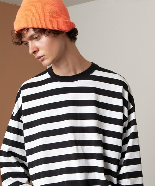 EMMA CLOTHES（エマクローズ）の「オーバーサイズ ボーダーL/Sカットソー EMMA CLOTHES（Tシャツ/カットソー・メンズ・ブラック/ネイビー・M/L）」の12枚目の写真