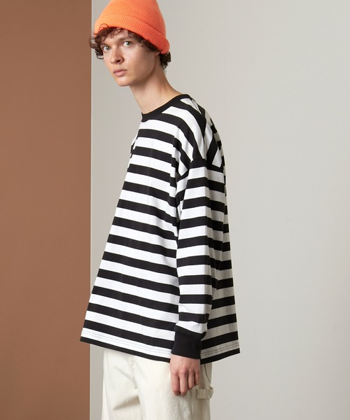 EMMA CLOTHES（エマクローズ）の「オーバーサイズ ボーダーL/Sカットソー EMMA CLOTHES（Tシャツ/カットソー・メンズ・ブラック/ネイビー・M/L）」の19枚目の写真