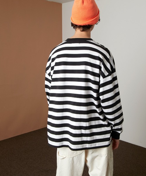 EMMA CLOTHES（エマクローズ）の「オーバーサイズ ボーダーL/Sカットソー EMMA CLOTHES（Tシャツ/カットソー・メンズ・ブラック/ネイビー・M/L）」の7枚目の写真