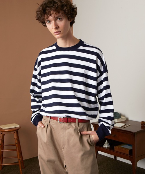 EMMA CLOTHES（エマクローズ）の「オーバーサイズ ボーダーL/Sカットソー EMMA CLOTHES（Tシャツ/カットソー・メンズ・ブラック/ネイビー・M/L）」の16枚目の写真