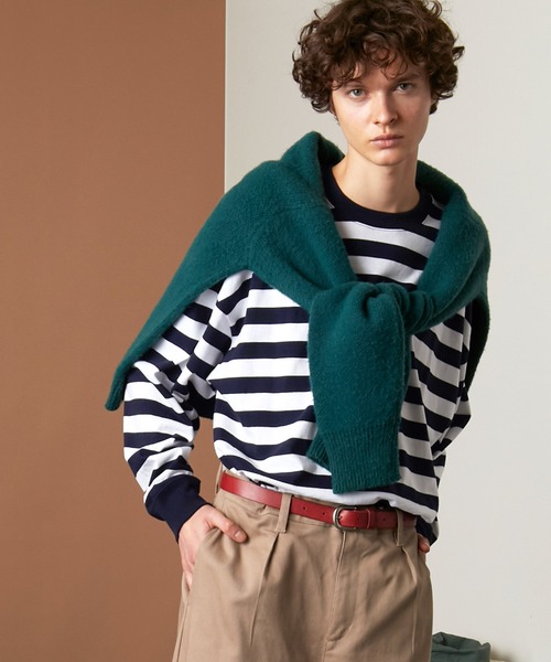 EMMA CLOTHES（エマクローズ）の「オーバーサイズ ボーダーL/Sカットソー EMMA CLOTHES（Tシャツ/カットソー・メンズ・ブラック/ネイビー・M/L）」の10枚目の写真