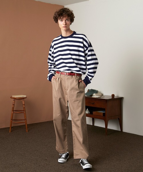 EMMA CLOTHES（エマクローズ）の「オーバーサイズ ボーダーL/Sカットソー EMMA CLOTHES（Tシャツ/カットソー・メンズ・ブラック/ネイビー・M/L）」の13枚目の写真