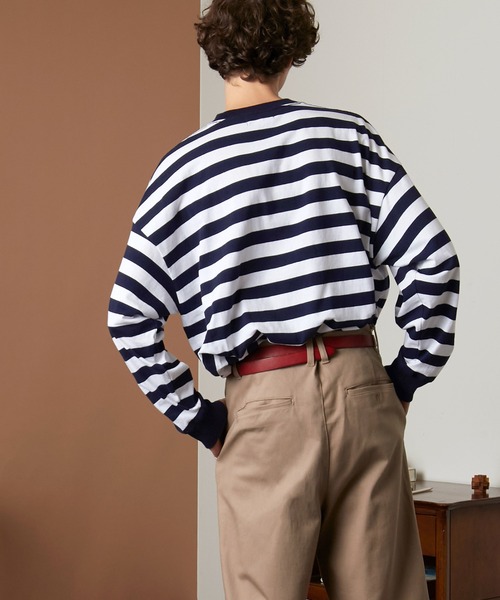 EMMA CLOTHES（エマクローズ）の「オーバーサイズ ボーダーL/Sカットソー EMMA CLOTHES（Tシャツ/カットソー・メンズ・ブラック/ネイビー・M/L）」の20枚目の写真