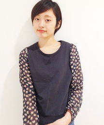 Kastane | 【Kastane】袖シフォン9分袖プルオーバー(Tシャツ/カットソー)