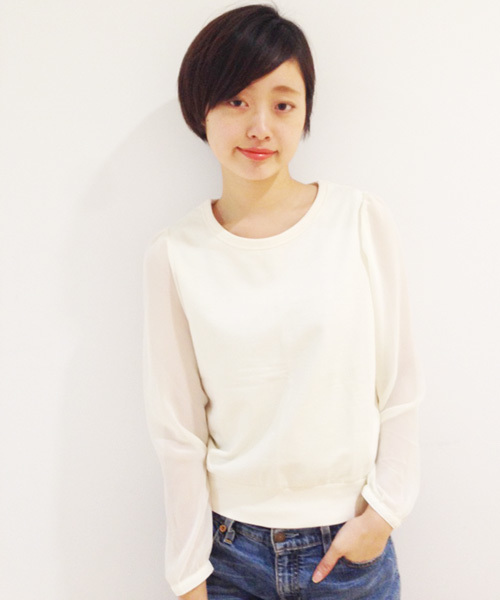 Kastane（カスタネ）の「【Kastane】袖シフォン9分袖プルオーバー（Tシャツ/カットソー・レディース・チャコールグレー/ベージュ/スミクロ/ホワイト系その他/ホワイト/ブラック系その他・FREE）」の2枚目の写真