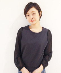 Kastane | 【Kastane】袖シフォン9分袖プルオーバー(Tシャツ/カットソー)