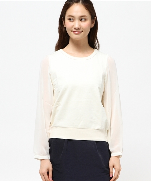 Kastane（カスタネ）の「【Kastane】袖シフォン9分袖プルオーバー（Tシャツ/カットソー・レディース・チャコールグレー/ベージュ/スミクロ/ホワイト系その他/ホワイト/ブラック系その他・FREE）」の16枚目の写真