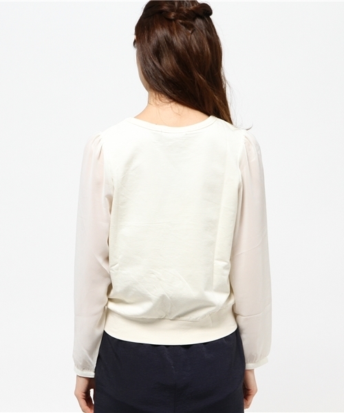 Kastane（カスタネ）の「【Kastane】袖シフォン9分袖プルオーバー（Tシャツ/カットソー・レディース・チャコールグレー/ベージュ/スミクロ/ホワイト系その他/ホワイト/ブラック系その他・FREE）」の10枚目の写真