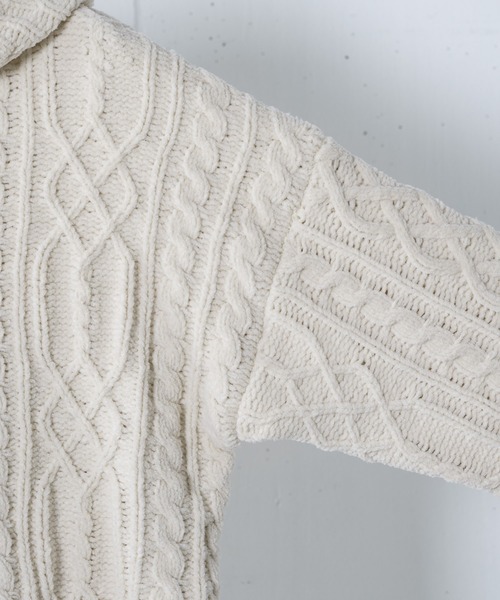 INTER FACTORY（インターファクトリー）の「【WEARISTA 風早ゆうた - リラックス フィッシャーマン ニット プルオーバー / ケーブル アランセーター フード付き　made in INTER FACTORY】（パーカー・メンズ・アイボリー・MEDIUM/LARGE）」の17枚目の写真