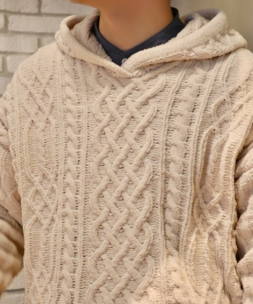INTER FACTORY（インターファクトリー）の「【WEARISTA 風早ゆうた - リラックス フィッシャーマン ニット プルオーバー / ケーブル アランセーター フード付き　made in INTER FACTORY】（パーカー・メンズ・アイボリー・MEDIUM/LARGE）」の11枚目の写真